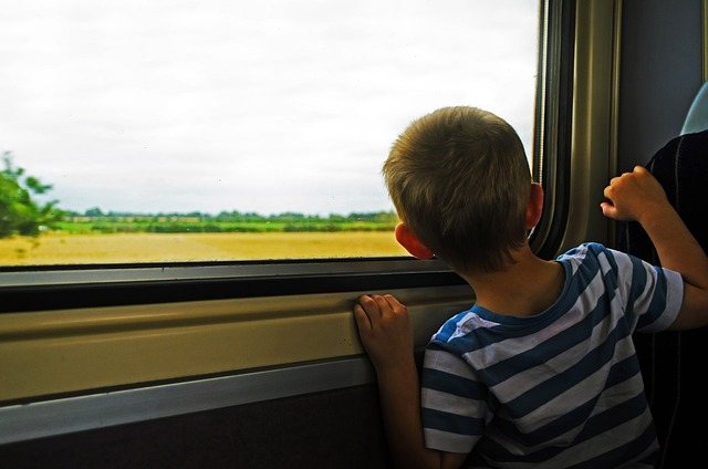 un enfant qui voyage et regarde par la fenètre